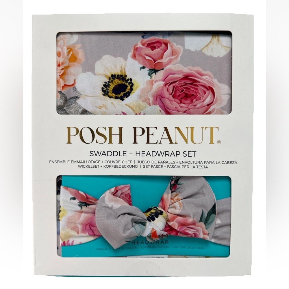 *New* Posh Peanut Baby Girl French Gray Bamboo Floral Swaddle Headband Set - Picture 2 of 3